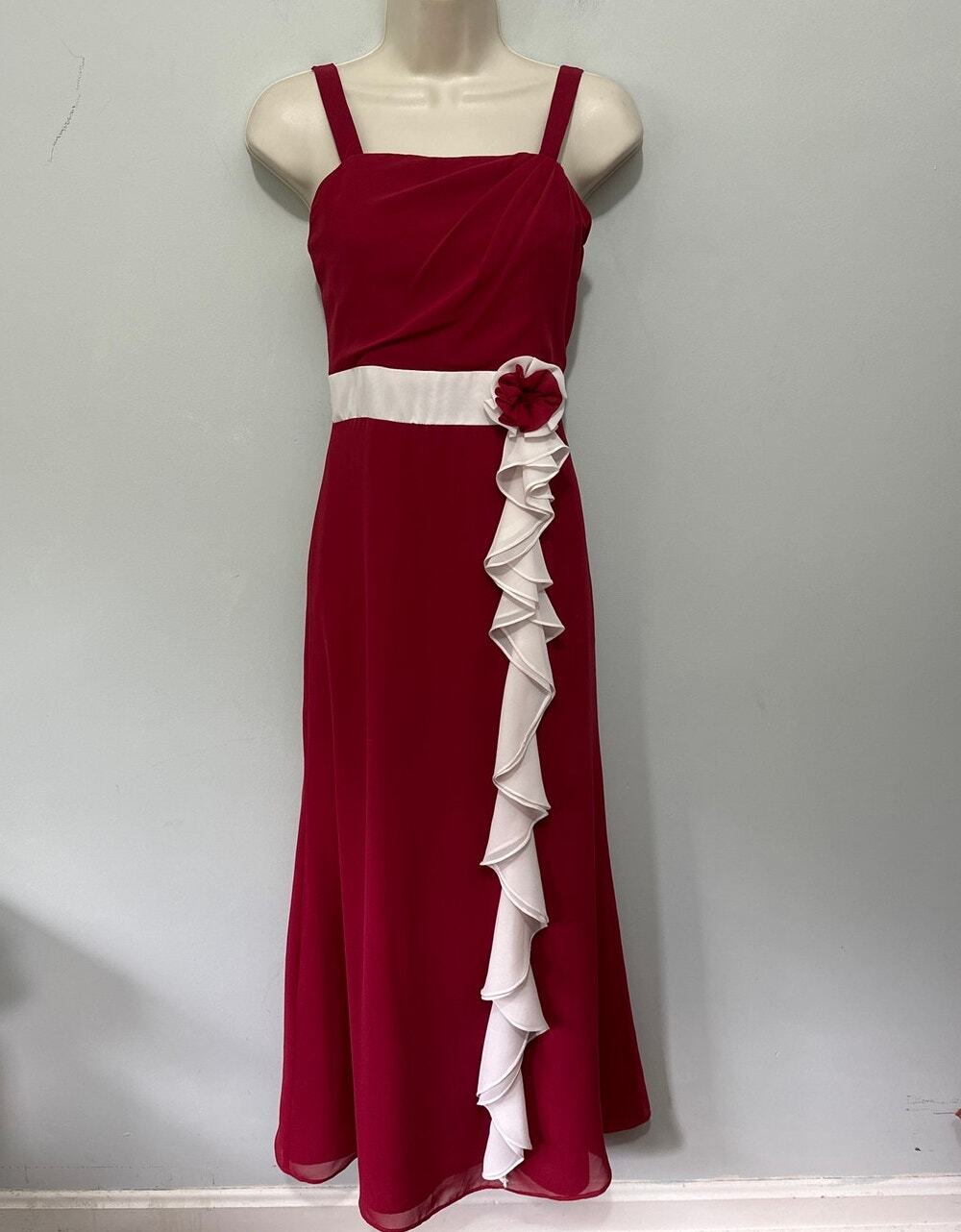 Alexia Designs Dress Womens 12 Red Gown White Ruffle Retro Y2K Hoco Prom Glam